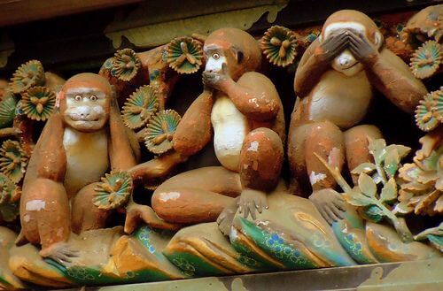 De drie wijze apen van de Toshogu schrijn