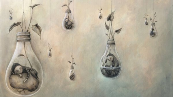 Zeer intelligente mensen die in gloeilampen wonen