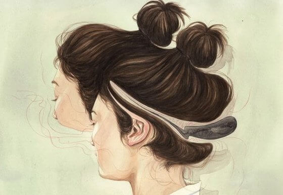 Vrouw met een vervormd hoofd