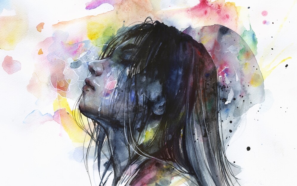 Schets van het gezicht van een vrouw die lijdt aan vrijzwevende angst