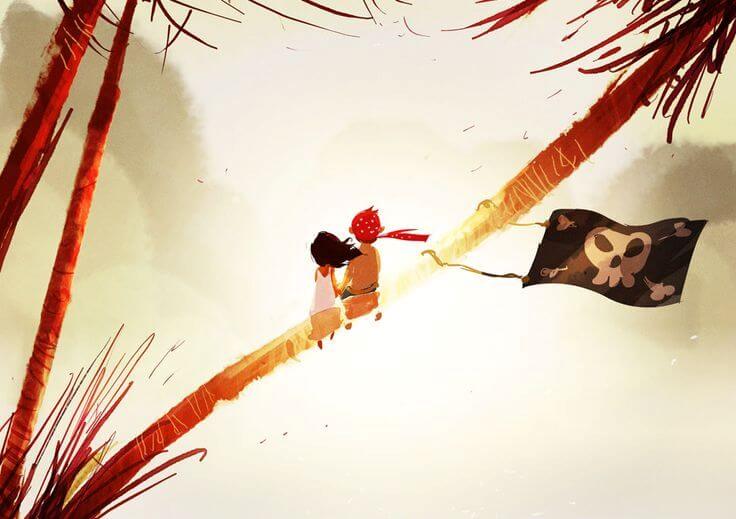 Jongen en een meisje op een tak, want ze zijn niet bang voor de liefde