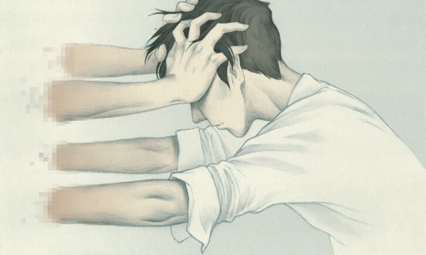 Man die iemand van zich af probeert te duwen, want geweld is aangeleerd