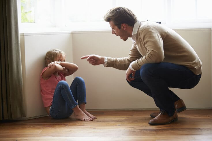 Vader die tegen zijn dochter schreeuwt, een voorbeeld van giftige ouders