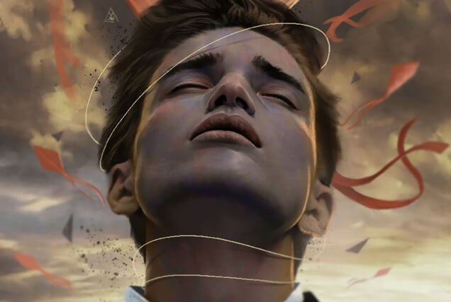 Jongen met een draad om zijn nek, want soms gaat liefde hand in hand met pijn