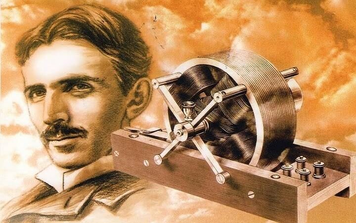 Nikola Tesla en een van zijn uitvindingen