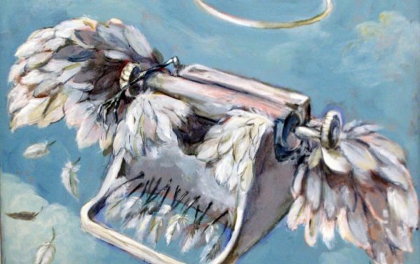 Typemachine waar veren uitgroeien