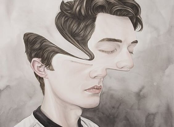 Jongen wiens gezicht misvormd is en zijn ogen sluit voor zijn emotionele geremdheid