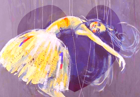 Ballerina die in draden hangt