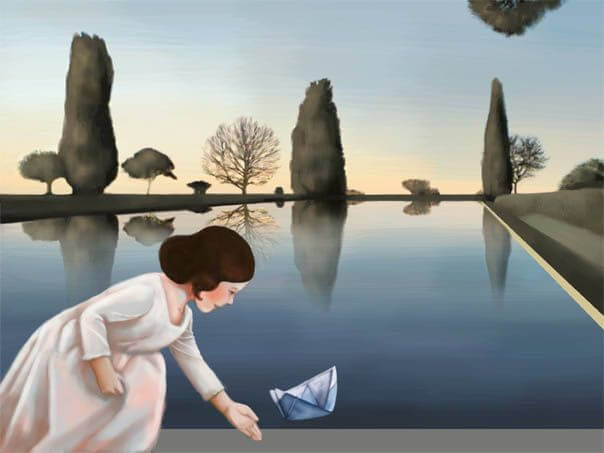 Meisje met papieren boot