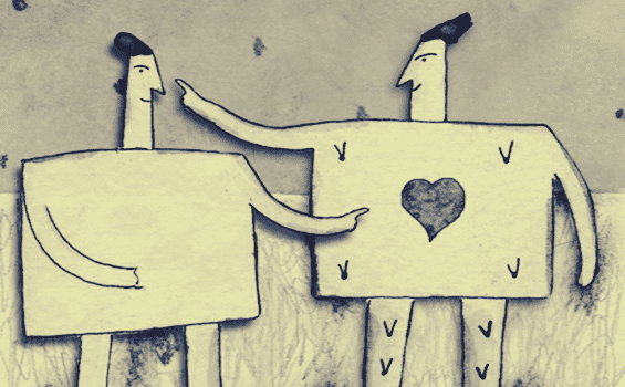 Cartoonfiguren in gesprek