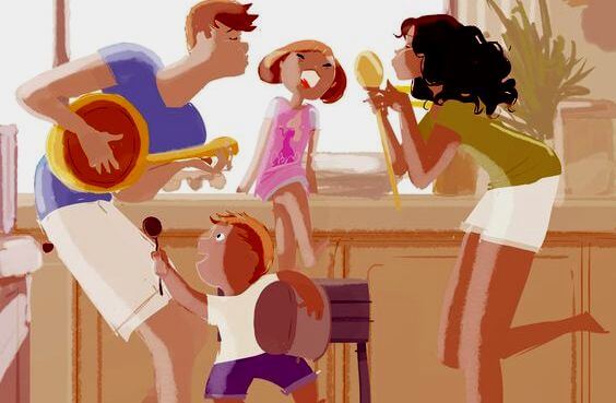 Gezin maakt samen muziek