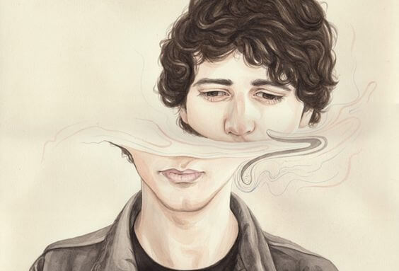 Vervormd gezicht als voorbeeld van dissociatie