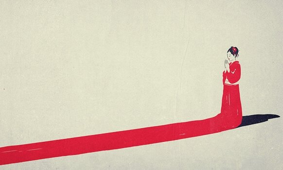 Japanse vrouw in rode kimono