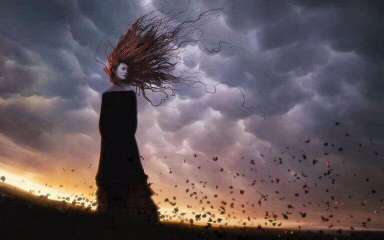 Vrouw onder wolken