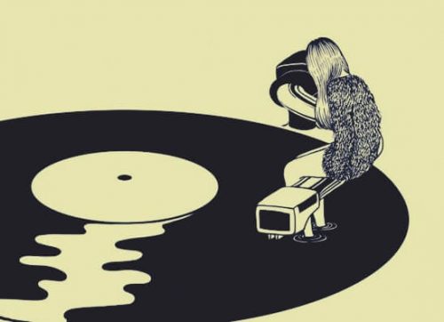 Meisje dat op een lp zit