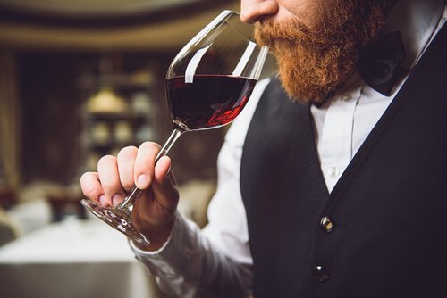 Sommelier ruikt aan wijn