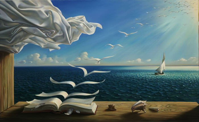 Schilderij van een surrealistische scene