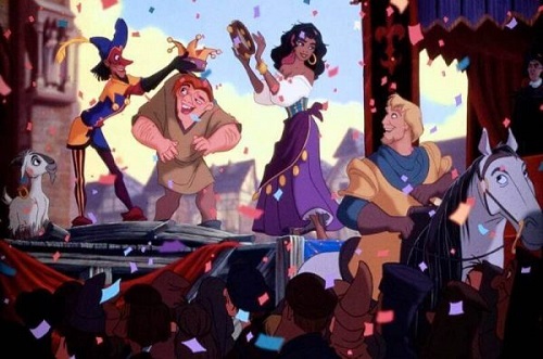 Quasimodo en Esmeralda op het carnavalsfeest