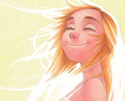 Tekening van een gelukkig meisje