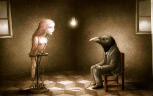 Vogel met menselijk gezicht symbool