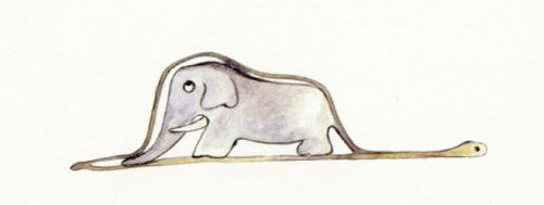 Kindertekening van een olifant in een slang