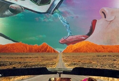 Drinkende vrouw met landschap