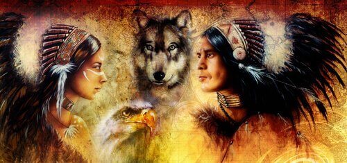 Twee indianen en een wolf
