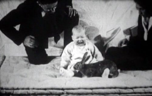 Huilende baby met konijn