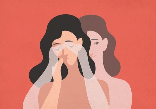 Tekening van een droevige vrouw