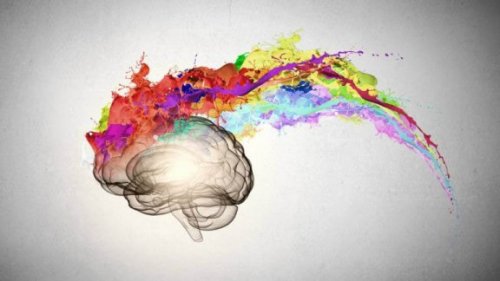 Hersenen omringd door felle kleuren