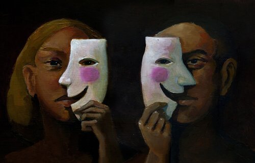 Man en vrouw met half masker