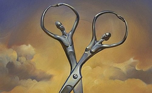 Mensen in de vorm van een schaar