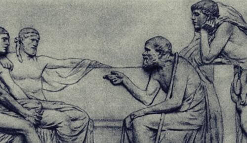 Socrates met zijn leerlingen