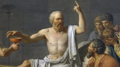 Socrates met wijsvinger in de lucht