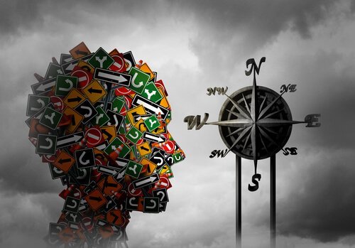 Hoofd dat bestaat uit verkeersborden