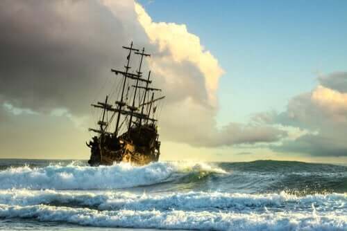 Schilderij van een schip op zee