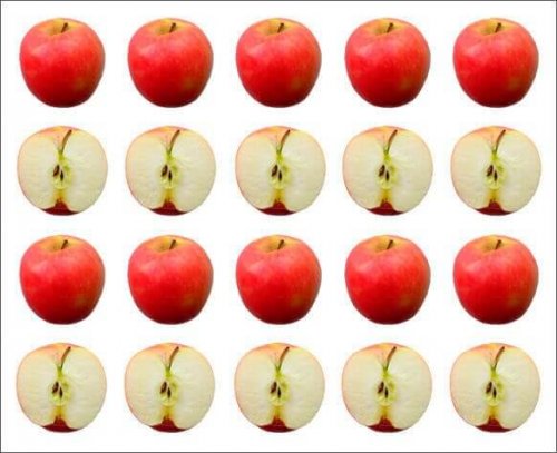 Appels en klokhuizen op een rij