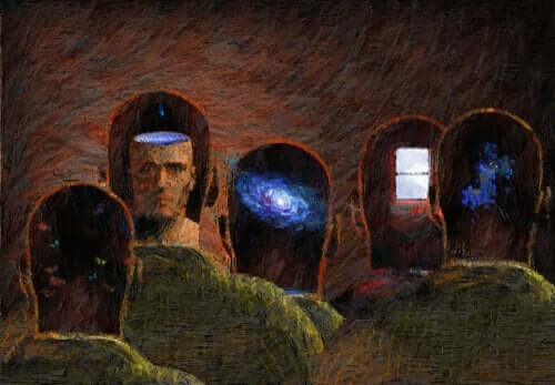 Een schilderij van hoofden en hun geest