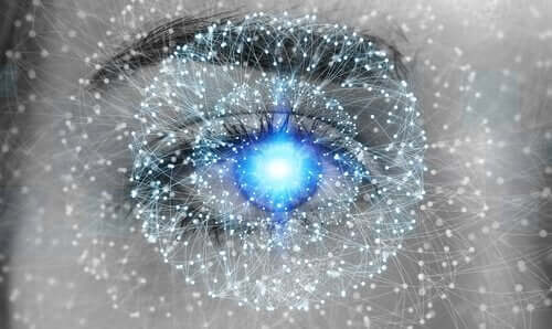 Een oog verlicht met lichtjes