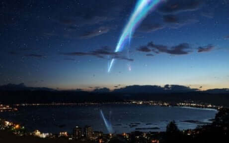 Een komeet daalt neer op aarde