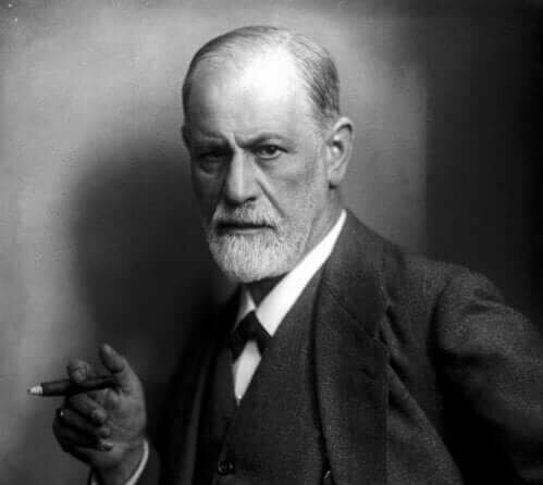 Een zwartwit afbeelding van Sigmund Freud