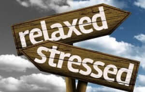 Wegwijzers met relaxed en stressed erop in verschillende richtingen