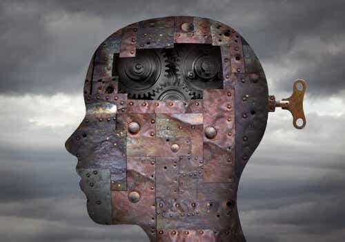 Een afbeelding van het hoofd vol mechanische onderdelen