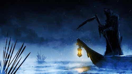 De dood op een bootje over de rivier Styx