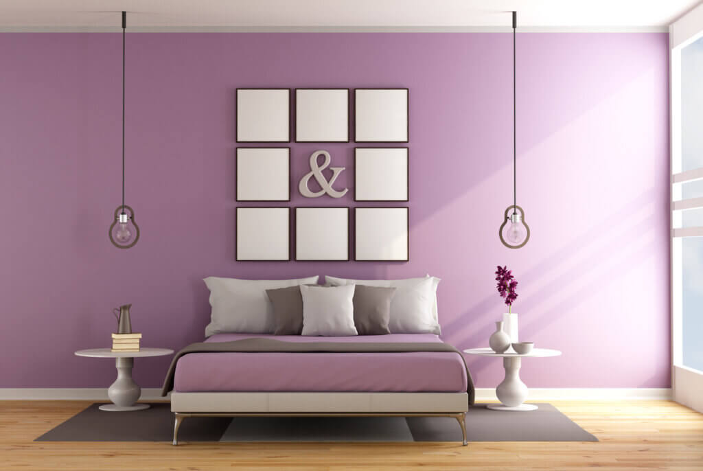 Een lila slaapkamer